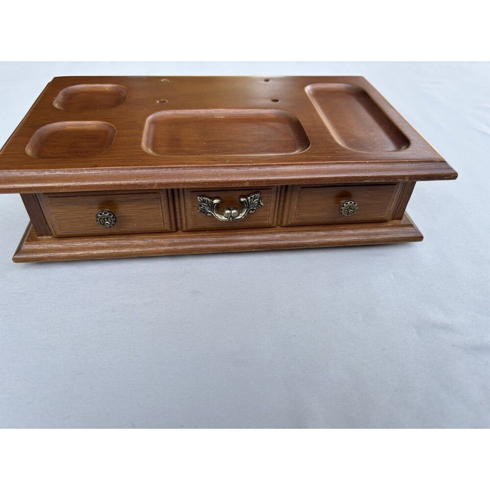 Vintage KIMCO Japan Wooden Desk Organizer 3 Drawer Pen Holder Office Caddy